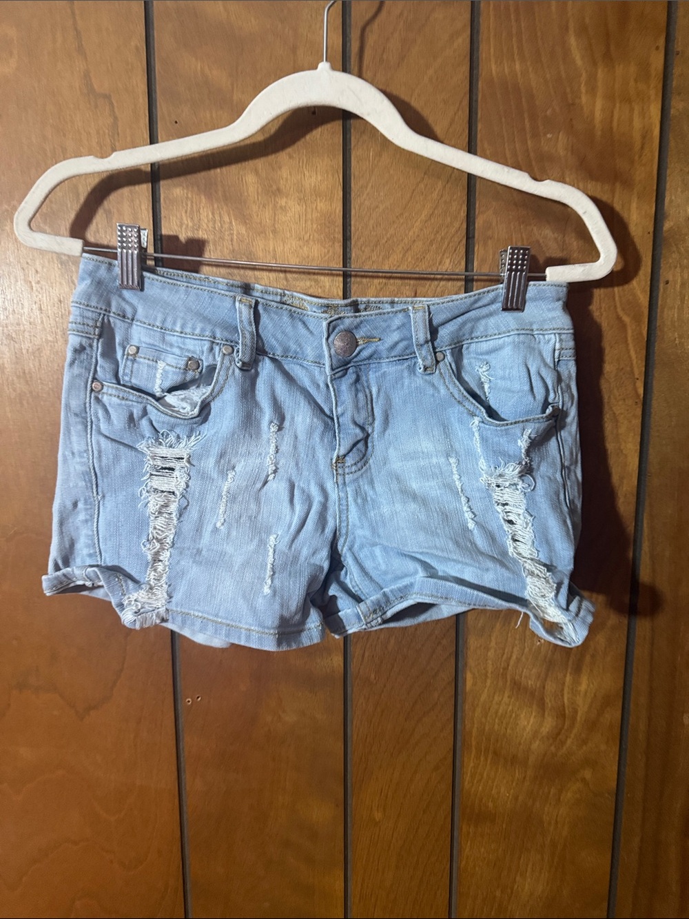 Wax Jean Light Blue Distressed Denim Shorts